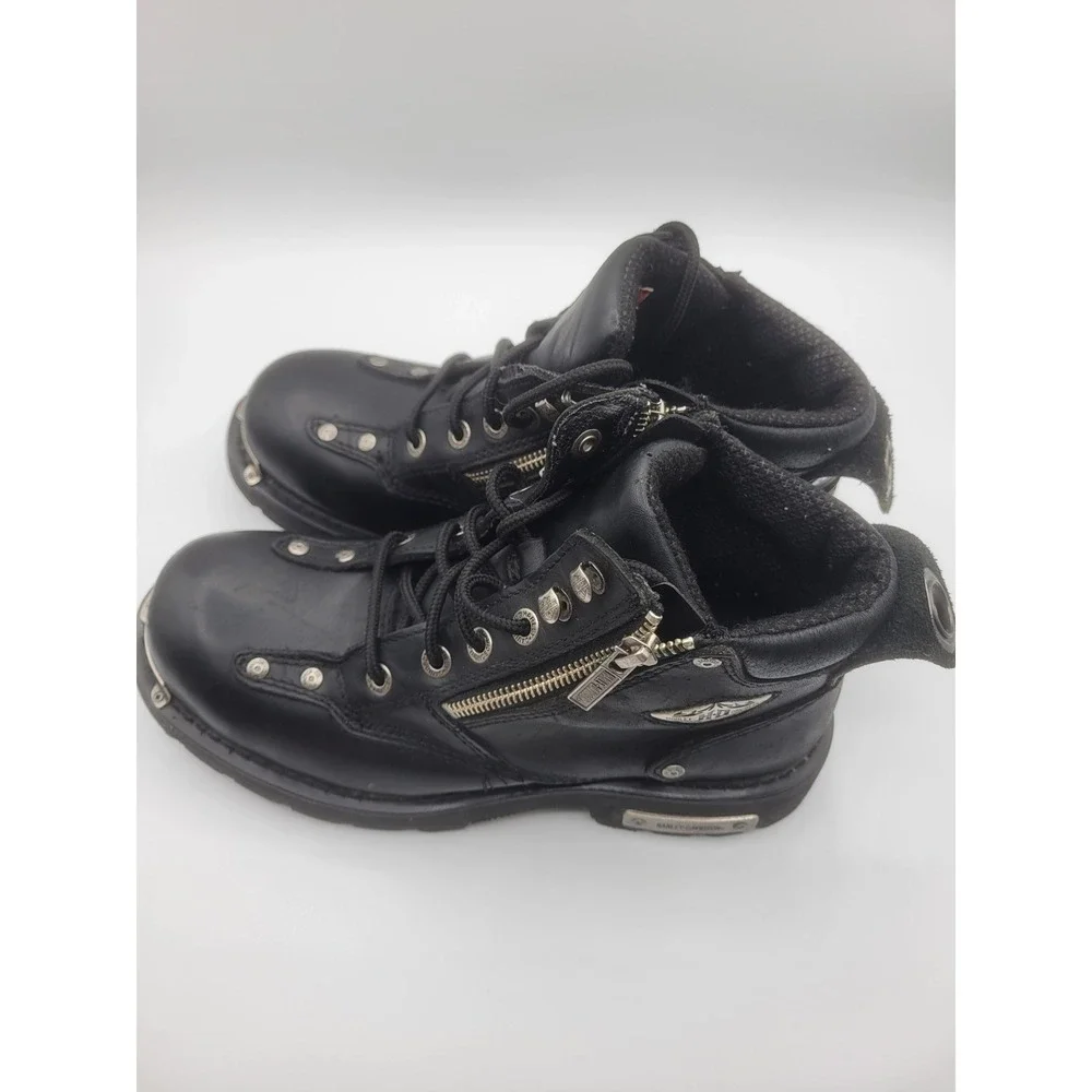 Harley Davidson 81639 Black Leather Biker Boots Side Zip Mens 9.5 Womens 11